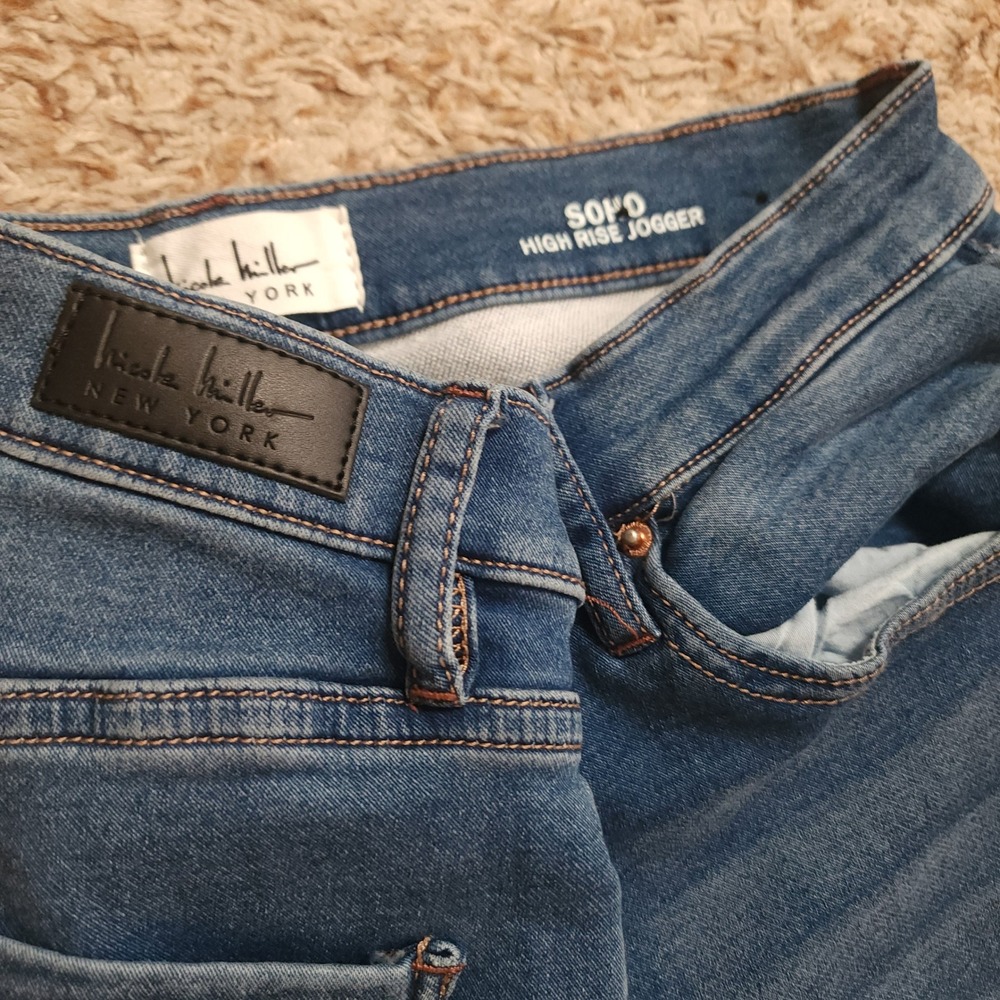 Nicole Miller Soho Jogger Jeans Womens 8 Blue High Rise Elastic Cuff Denim